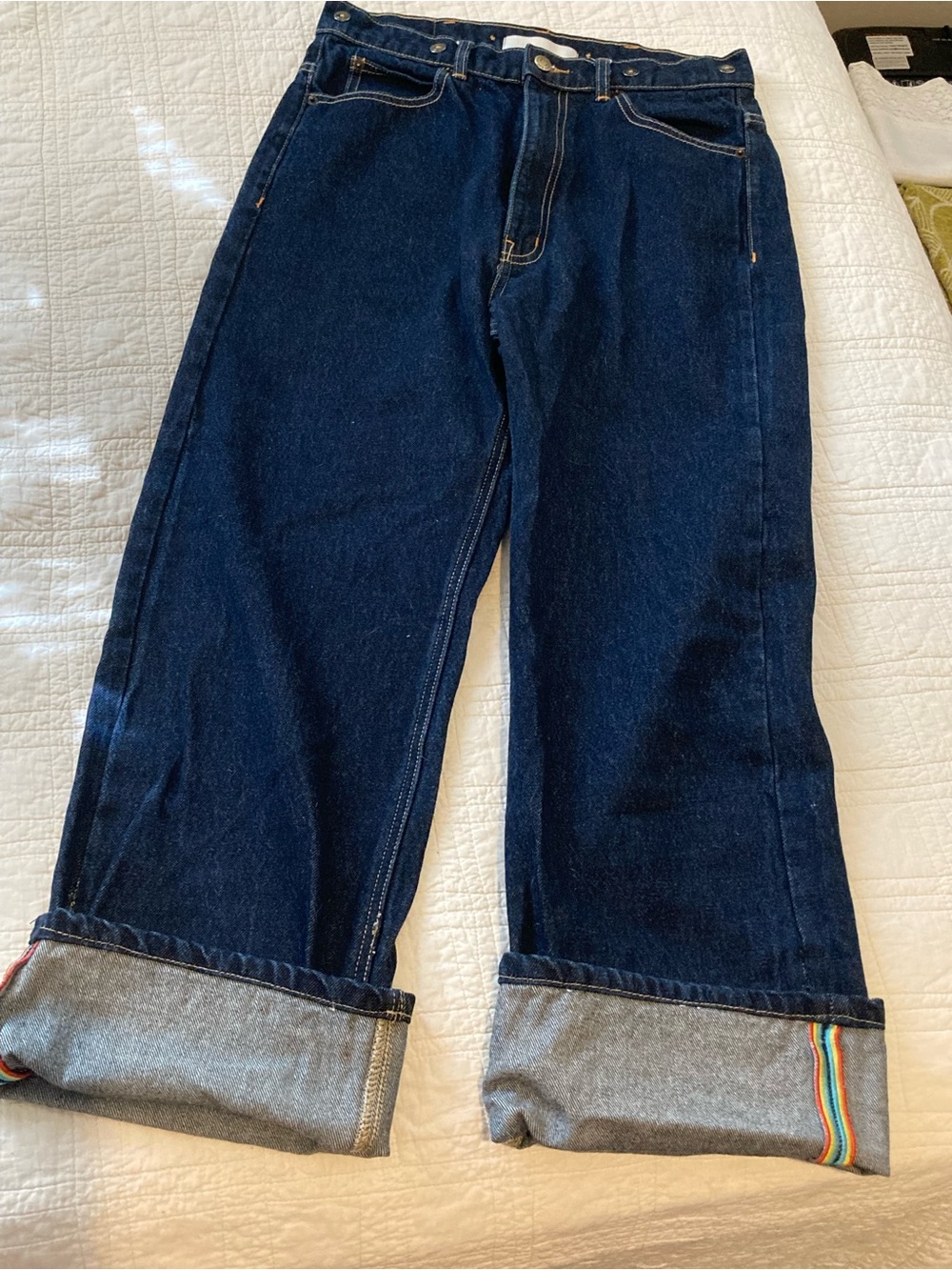 BDG Dark Blue Bootcut Jeans with Rainbow Cuff